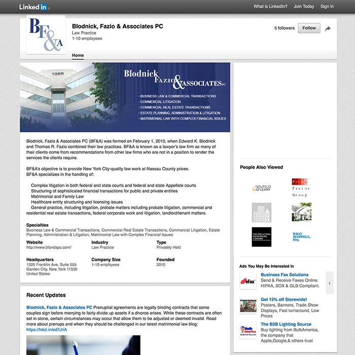 Blodnick Fazio & Associates PC LinkedIn Page