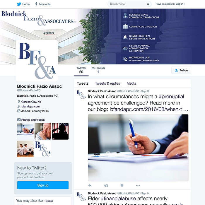 Blodnick Fazio & Associates PC Twitter Page